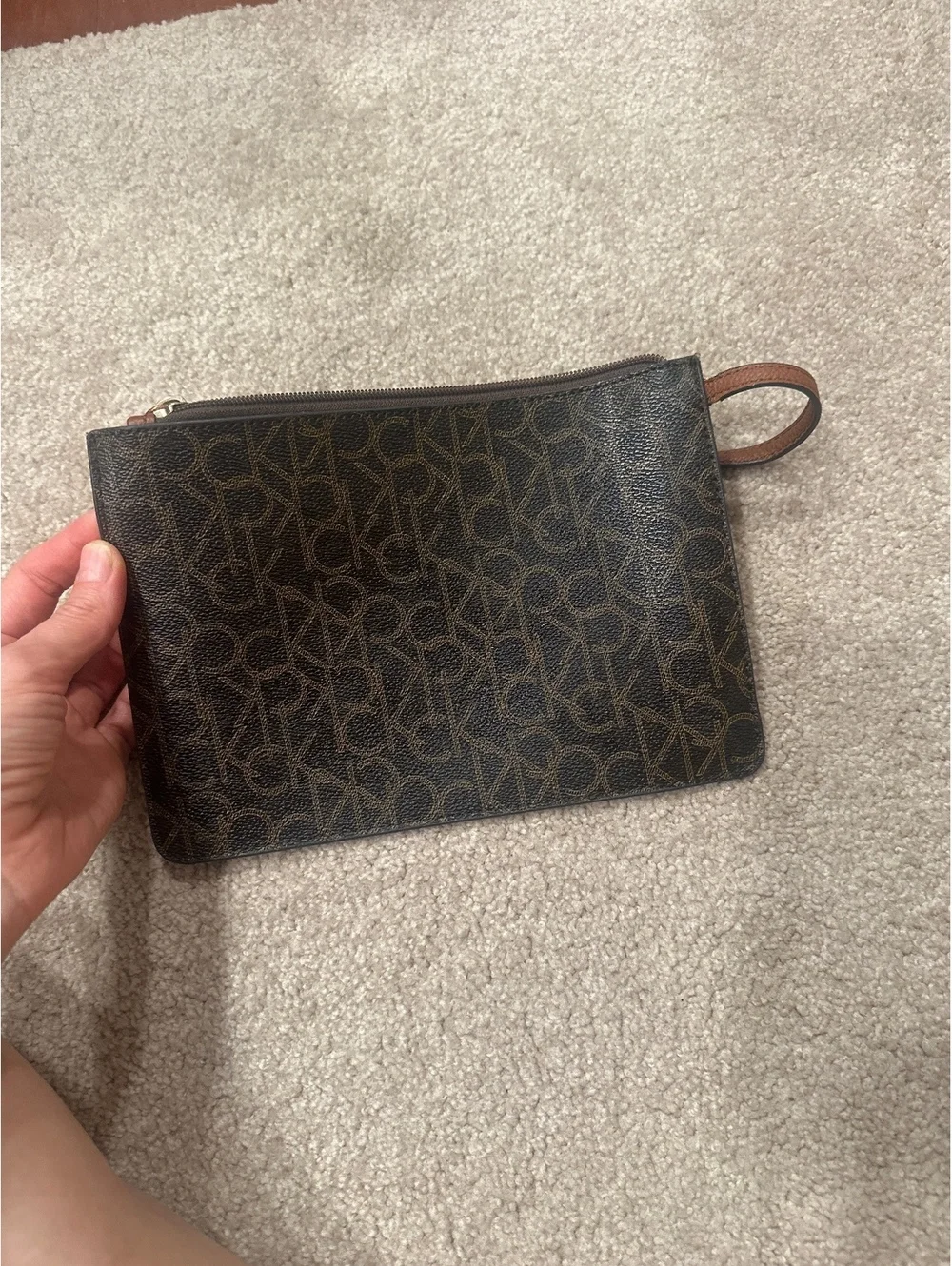 (2)Calvin Klein Monogram Wristlet Clutch Bag